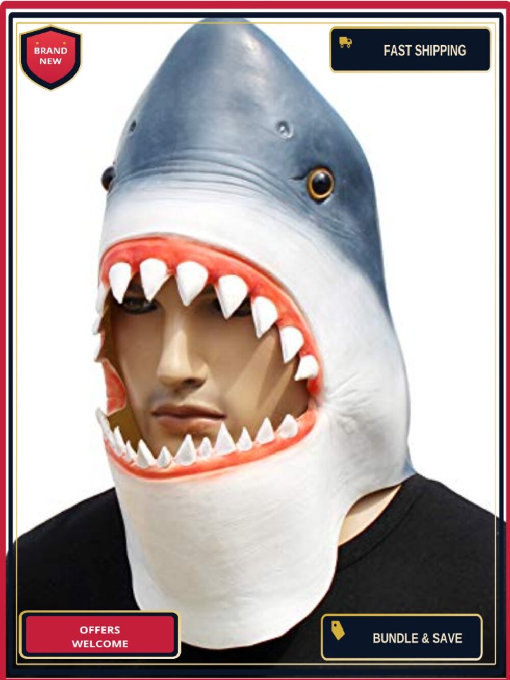 CreepyParty Shark Mask Full Head Natural Latex Costume